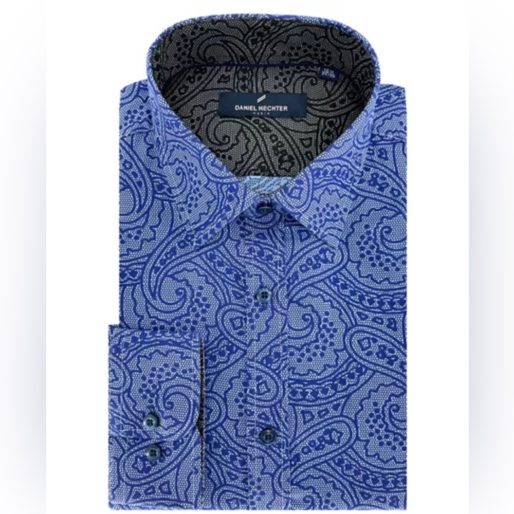 Daniel Hechter Men's Shirt in Blue Paisley Dress Shirt XL 17 1/2